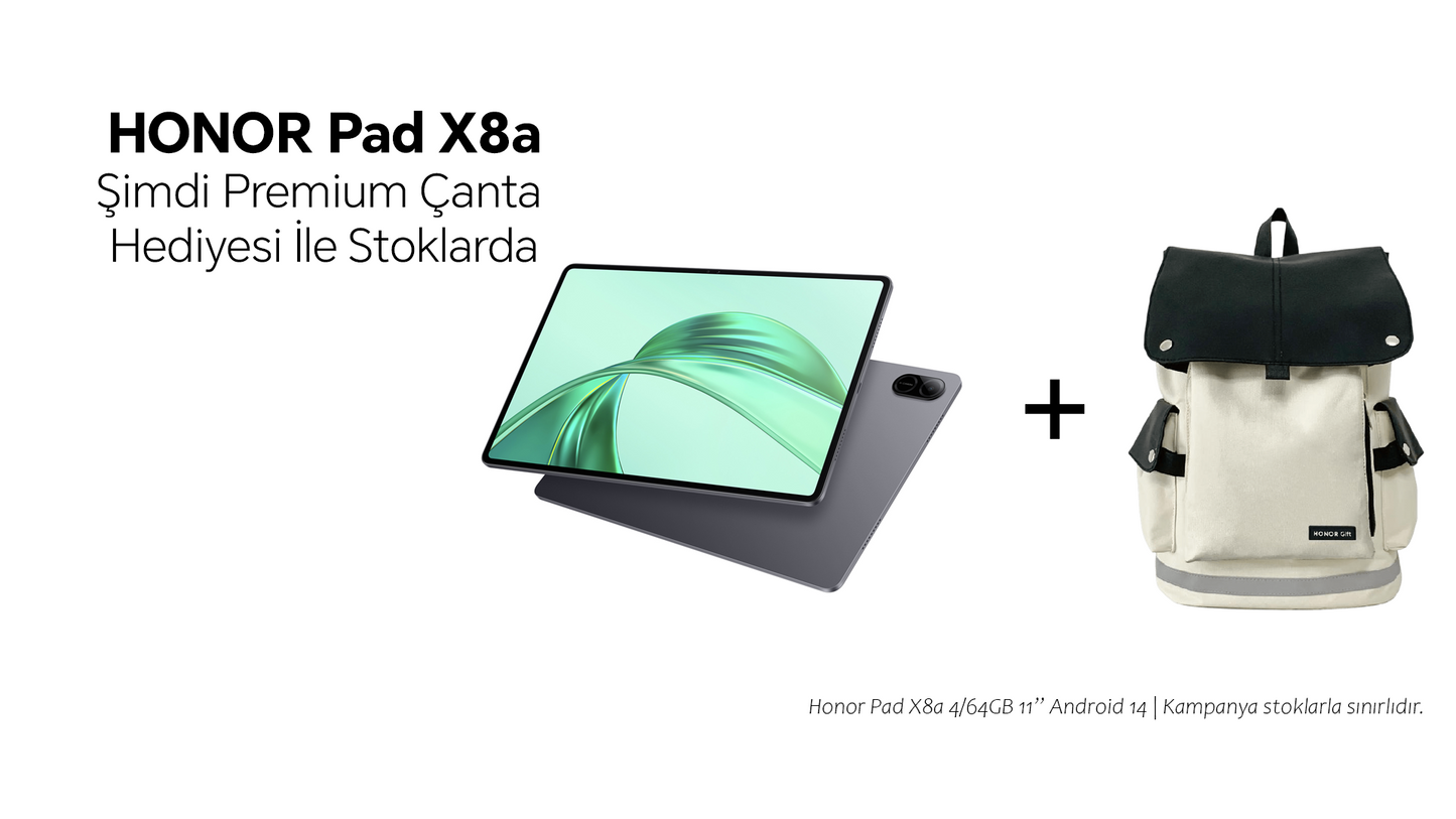 HONOR Pad X8a 4/64GB 11" WiFi Android 14 Tablet (Honor Türkiye Garantili) + HONOR Premium Sırt Çantası Hediyeli